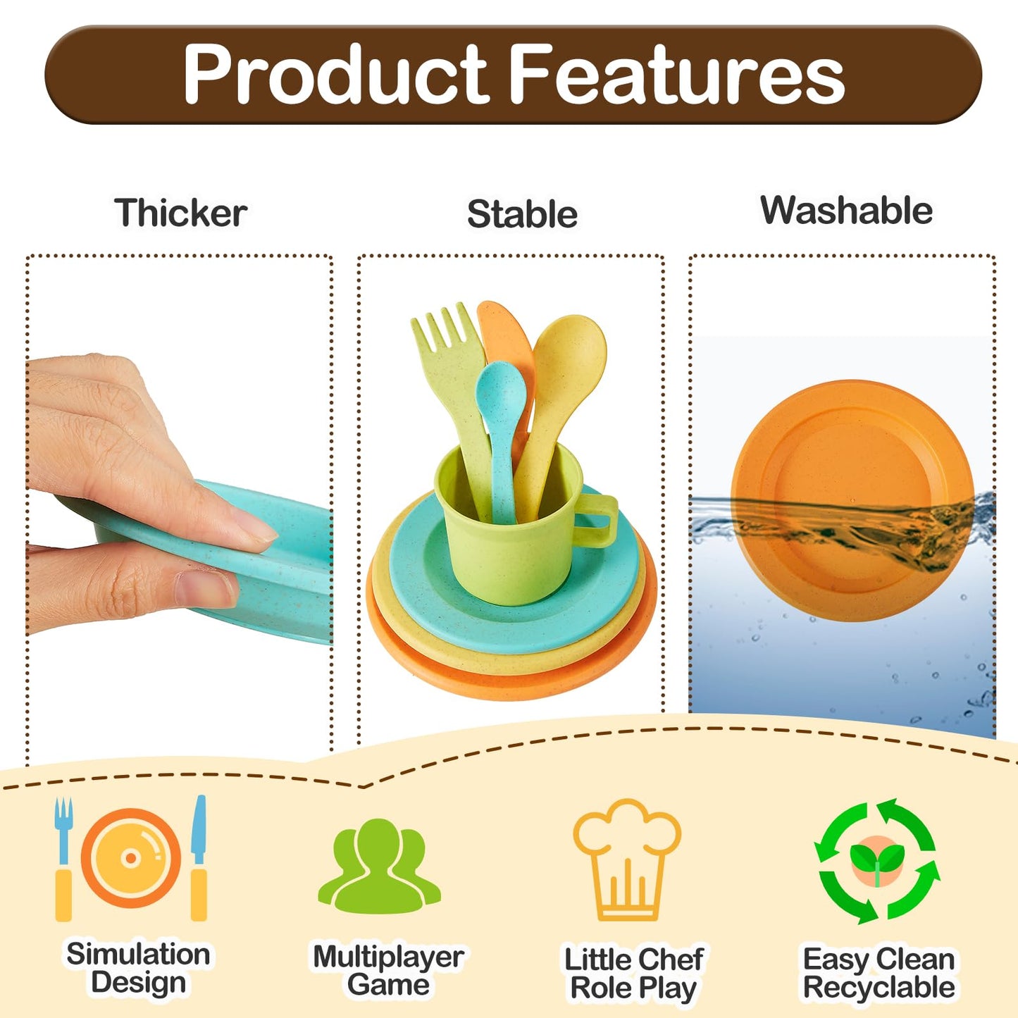 Buyger Kids Kitchen Accessories and Tea Set for Toddlers (Ages 3-5) – Pretend Play Dinnerware & Utensils