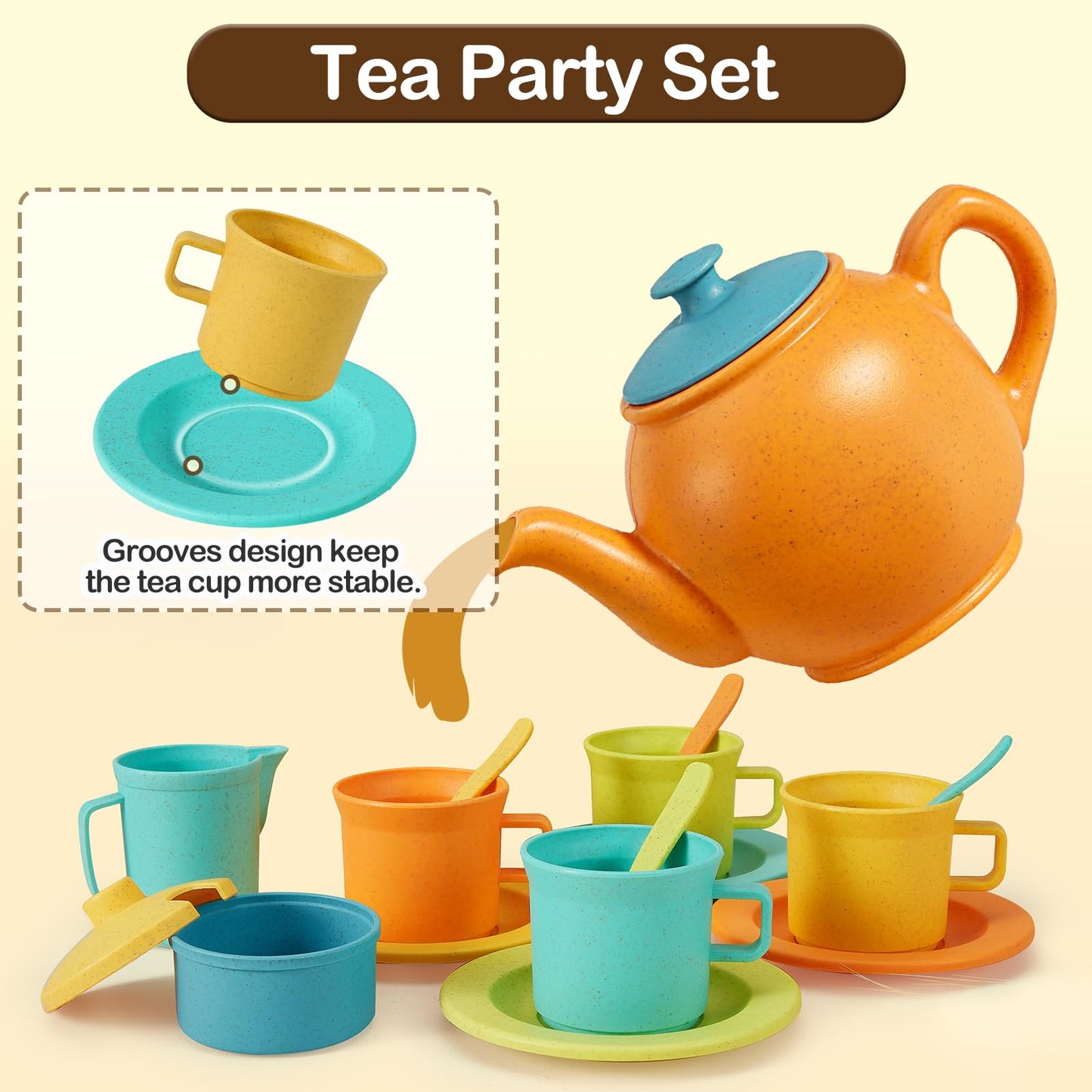 Buyger Kids Kitchen Accessories and Tea Set for Toddlers (Ages 3-5) – Pretend Play Dinnerware & Utensils