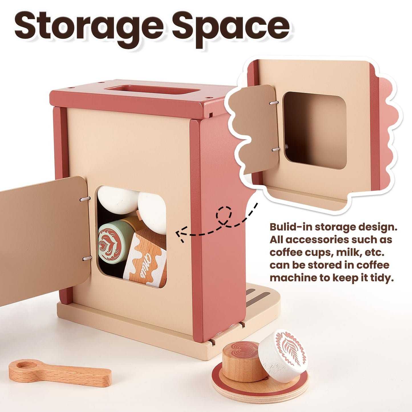 BUYGER Toy Coffee Maker for Kids – Wooden Pretend Play Coffee Set for Ages 3-5