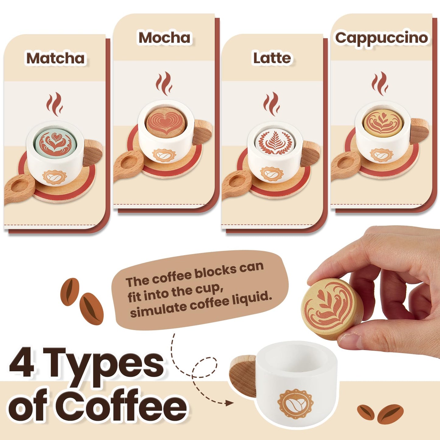 BUYGER Toy Coffee Maker for Kids – Wooden Pretend Play Coffee Set for Ages 3-5
