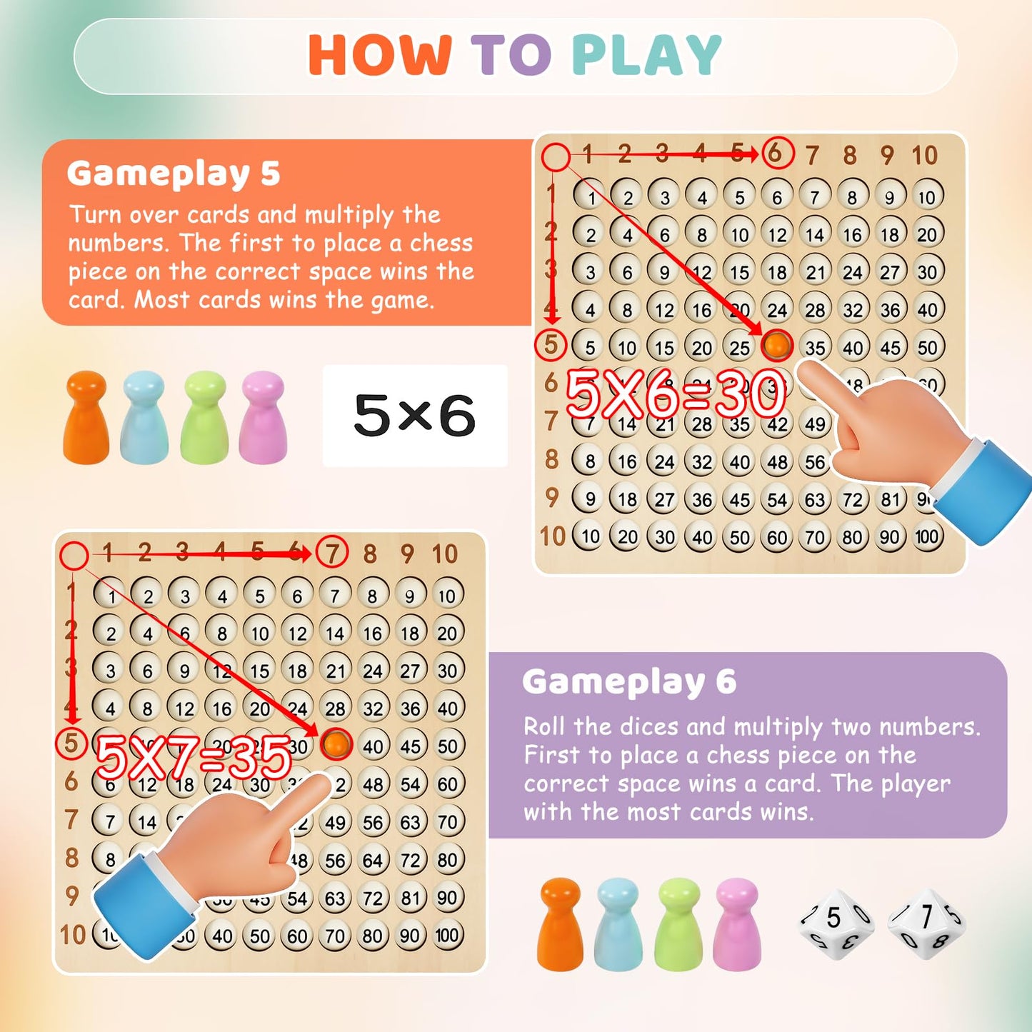 BUZIFU Wooden Montessori Multiplication Board Game – Educational Math Toy for Kids