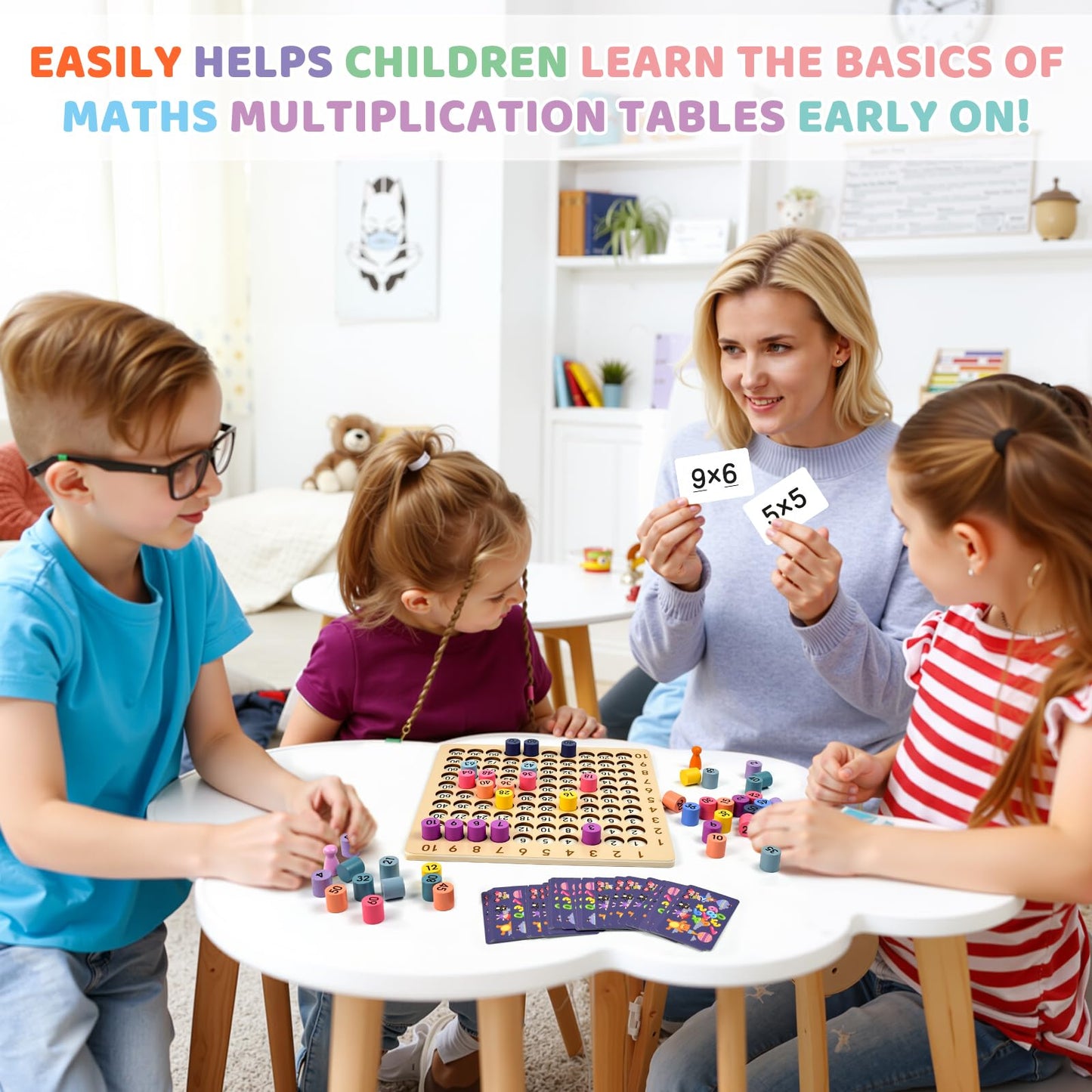BUZIFU Wooden Montessori Multiplication Board Game – Educational Math Toy for Kids