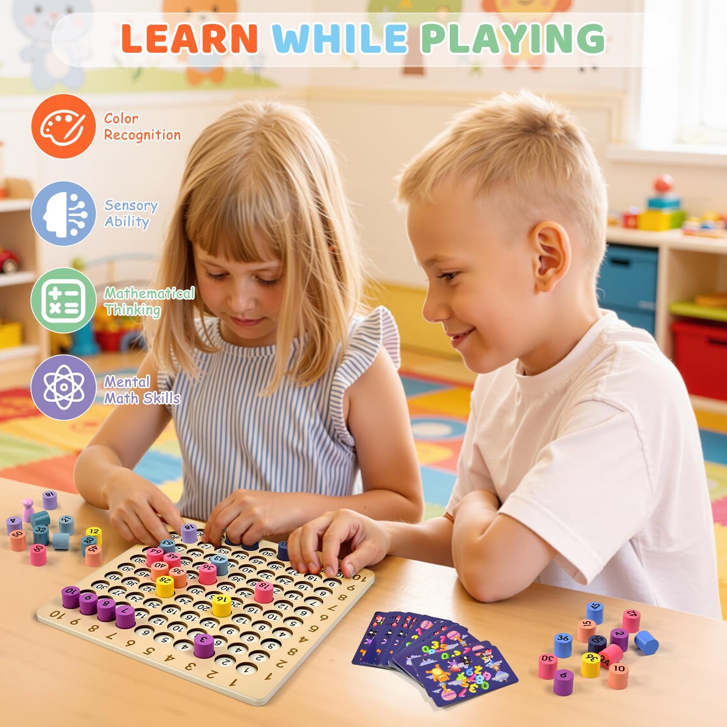 BUZIFU Wooden Montessori Multiplication Board Game – Educational Math Toy for Kids