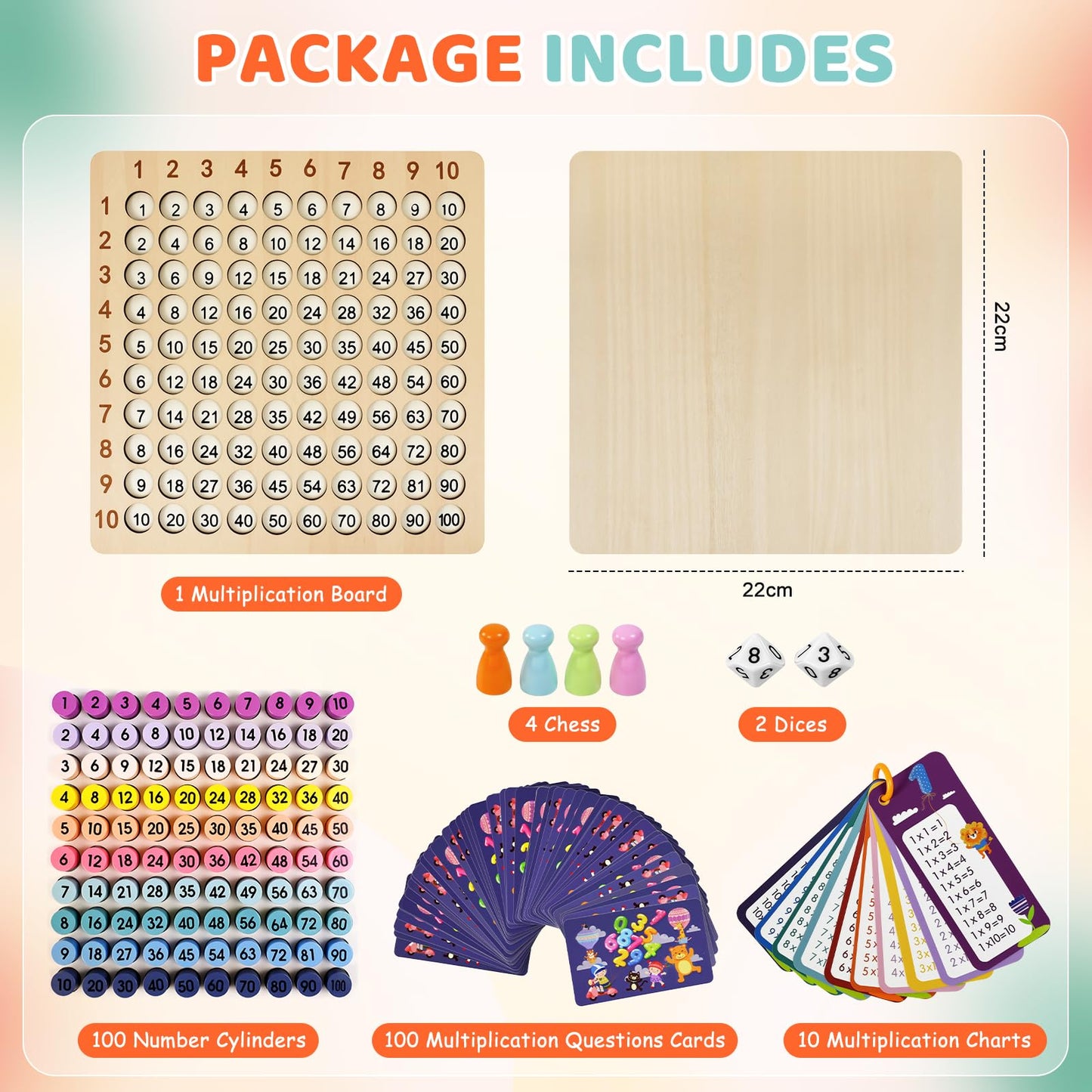 BUZIFU Wooden Montessori Multiplication Board Game – Educational Math Toy for Kids