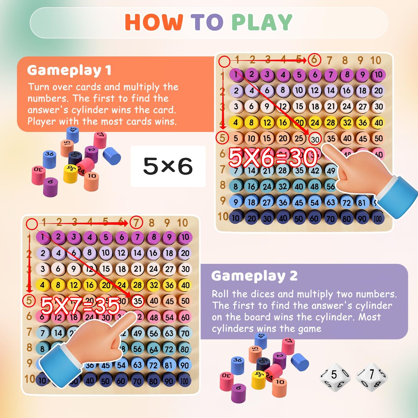 BUZIFU Wooden Montessori Multiplication Board Game – Educational Math Toy for Kids