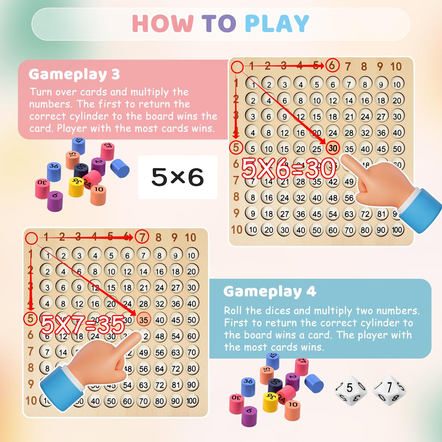 BUZIFU Wooden Montessori Multiplication Board Game – Educational Math Toy for Kids