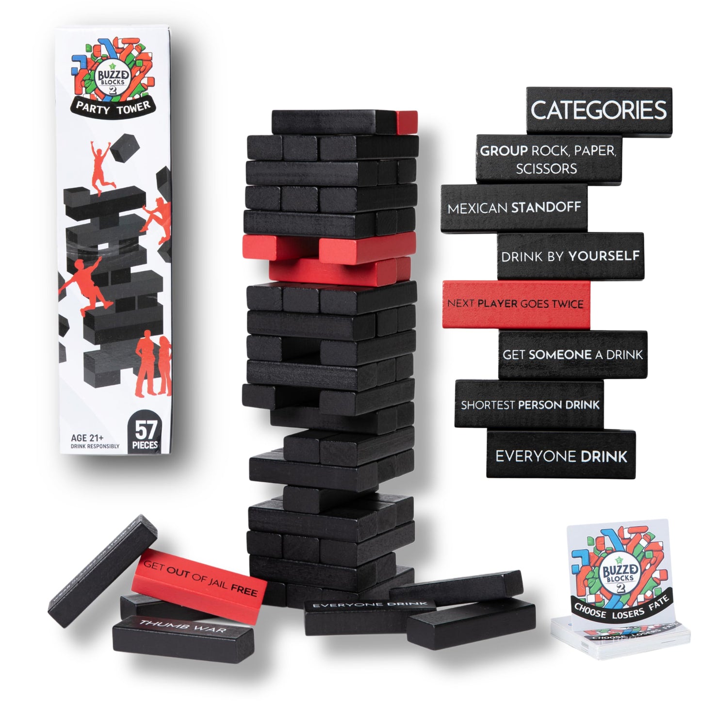 Buzzed Blocks Ultimate Party Tower – Hilarious 57-Block Party Game for Adults 21+