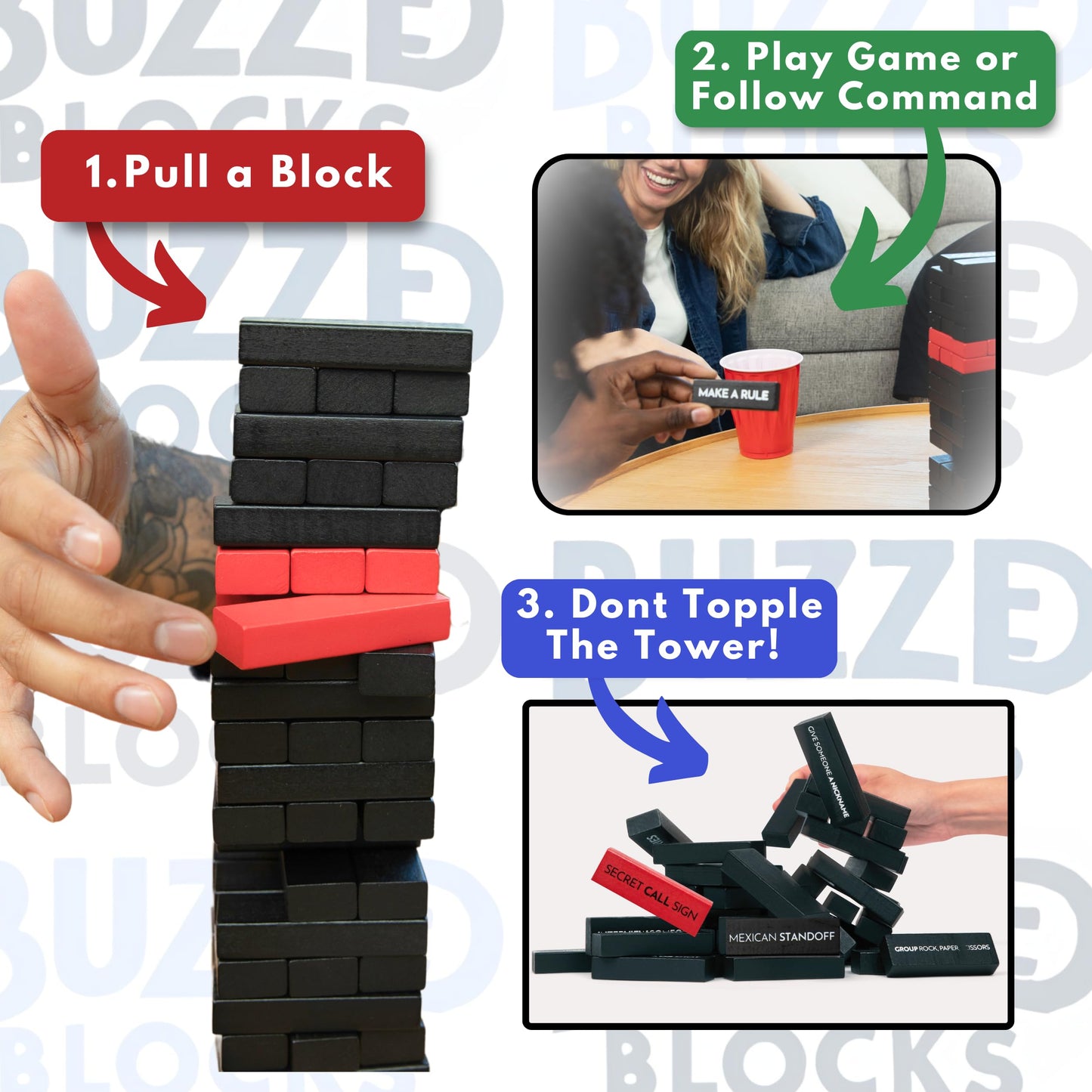 Buzzed Blocks Ultimate Party Tower – Hilarious 57-Block Party Game for Adults 21+