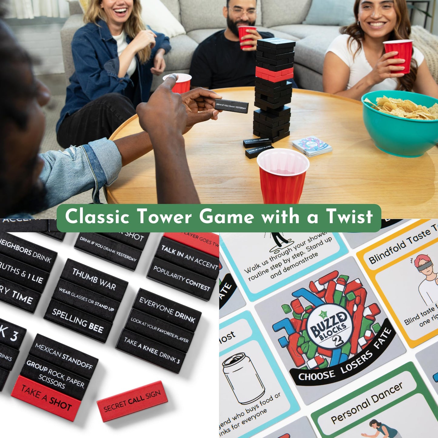 Buzzed Blocks Ultimate Party Tower – Hilarious 57-Block Party Game for Adults 21+