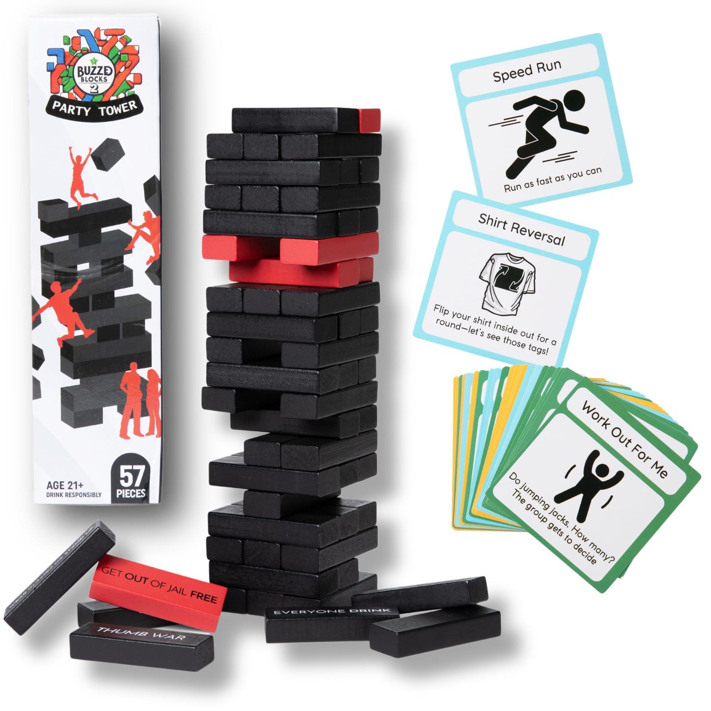 Buzzed Blocks Ultimate Party Tower – Hilarious 57-Block Party Game for Adults 21+