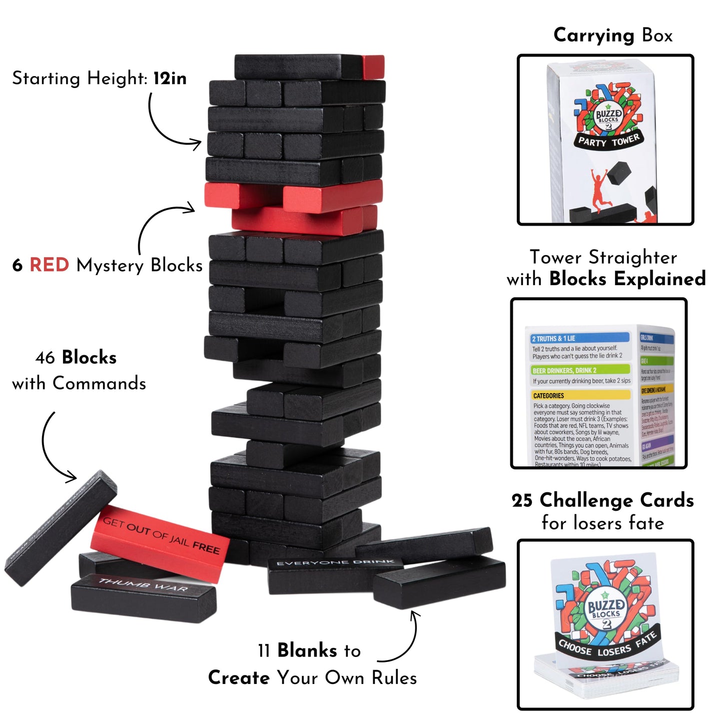 Buzzed Blocks Ultimate Party Tower – Hilarious 57-Block Party Game for Adults 21+