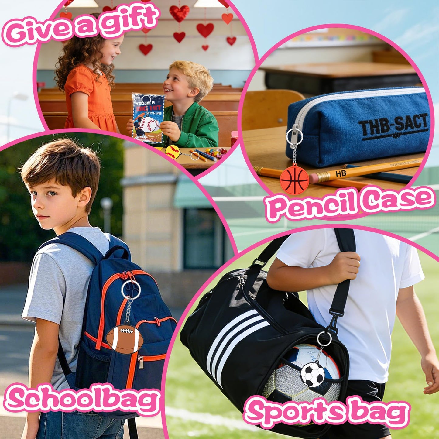 BVAROLYTH Valentines Sports Keychain Set – 32-Piece Pack for Kids, Classroom Gifts & Party Favors