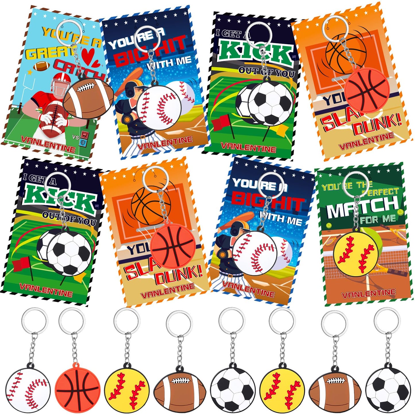 BVAROLYTH Valentines Sports Keychain Set – 32-Piece Pack for Kids, Classroom Gifts & Party Favors