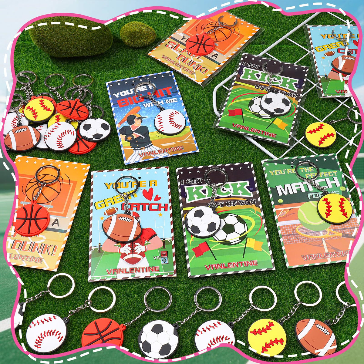 BVAROLYTH Valentines Sports Keychain Set – 32-Piece Pack for Kids, Classroom Gifts & Party Favors