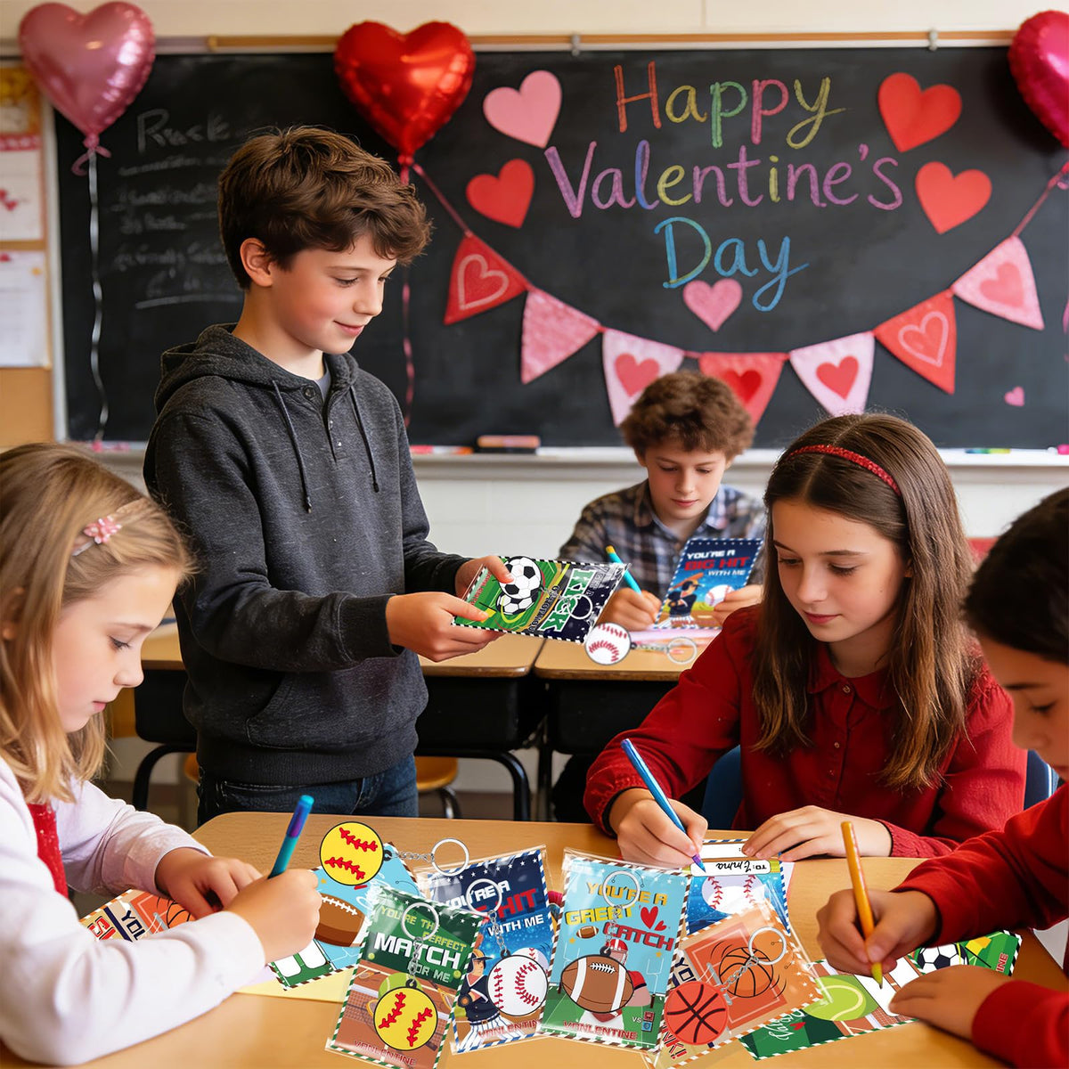 BVAROLYTH Valentines Sports Keychain Set – 32-Piece Pack for Kids, Classroom Gifts & Party Favors