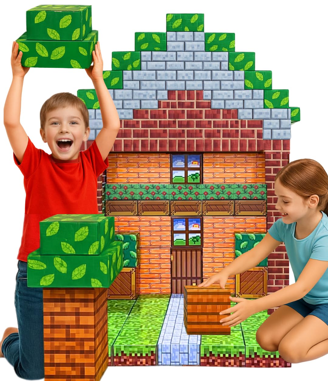 BVGME PixelStackers 100 Jumbo Blocks – Large Cardboard Building Set for Creative Play