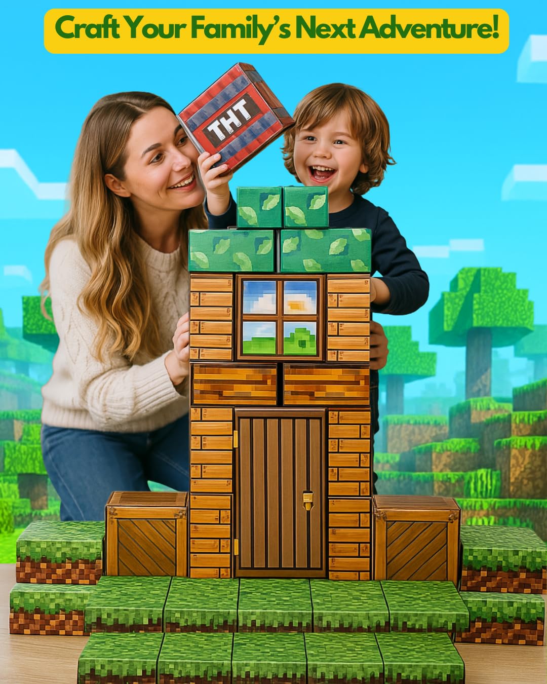 BVGME PixelStackers 100 Jumbo Blocks – Large Cardboard Building Set for Creative Play