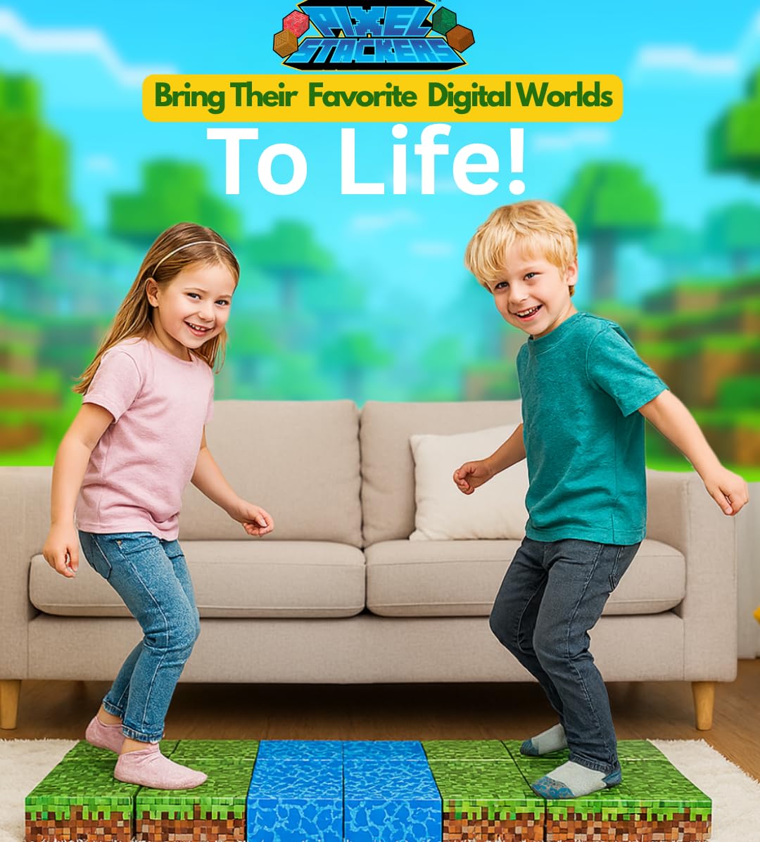 BVGME PixelStackers 100 Jumbo Blocks – Large Cardboard Building Set for Creative Play