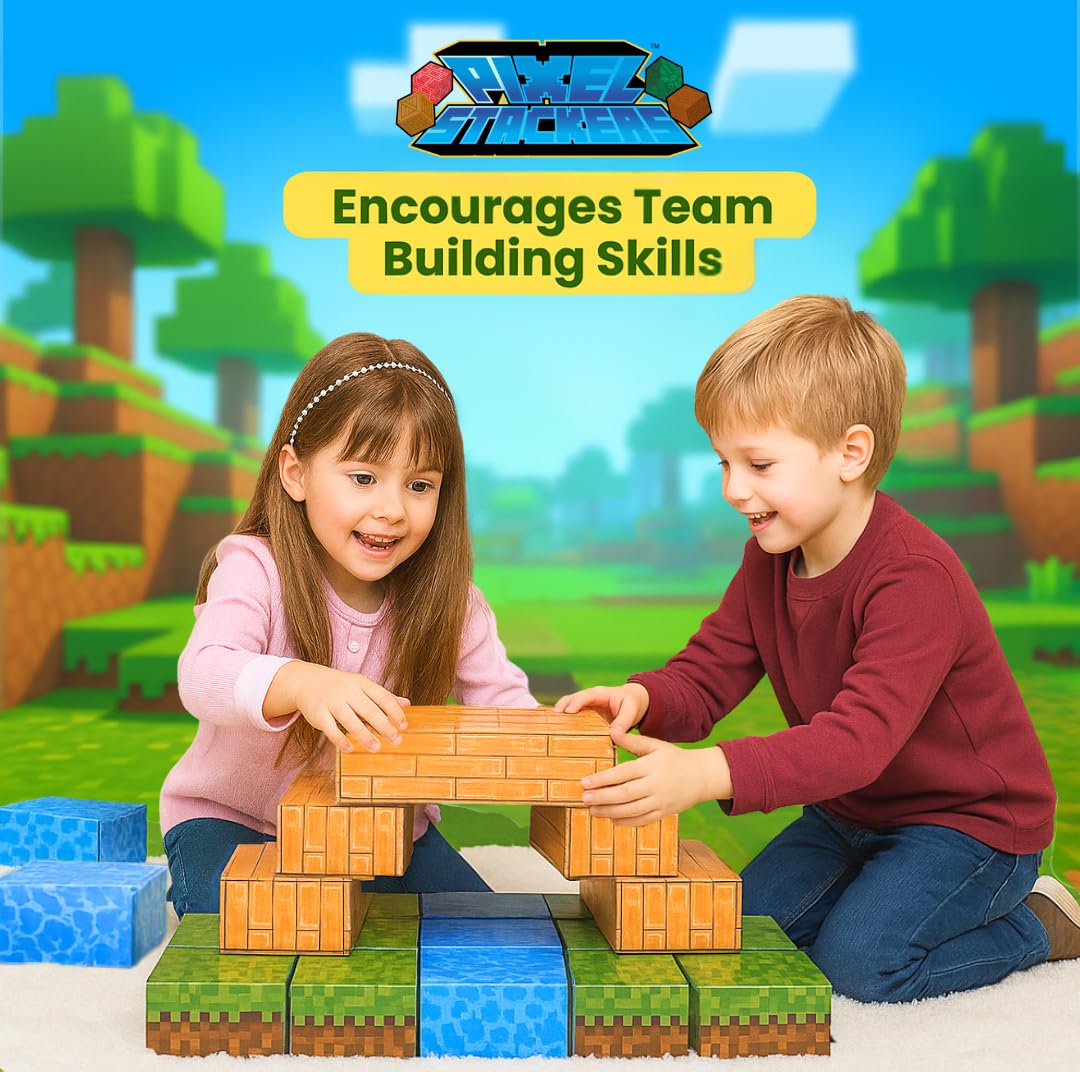 BVGME PixelStackers 100 Jumbo Blocks – Large Cardboard Building Set for Creative Play