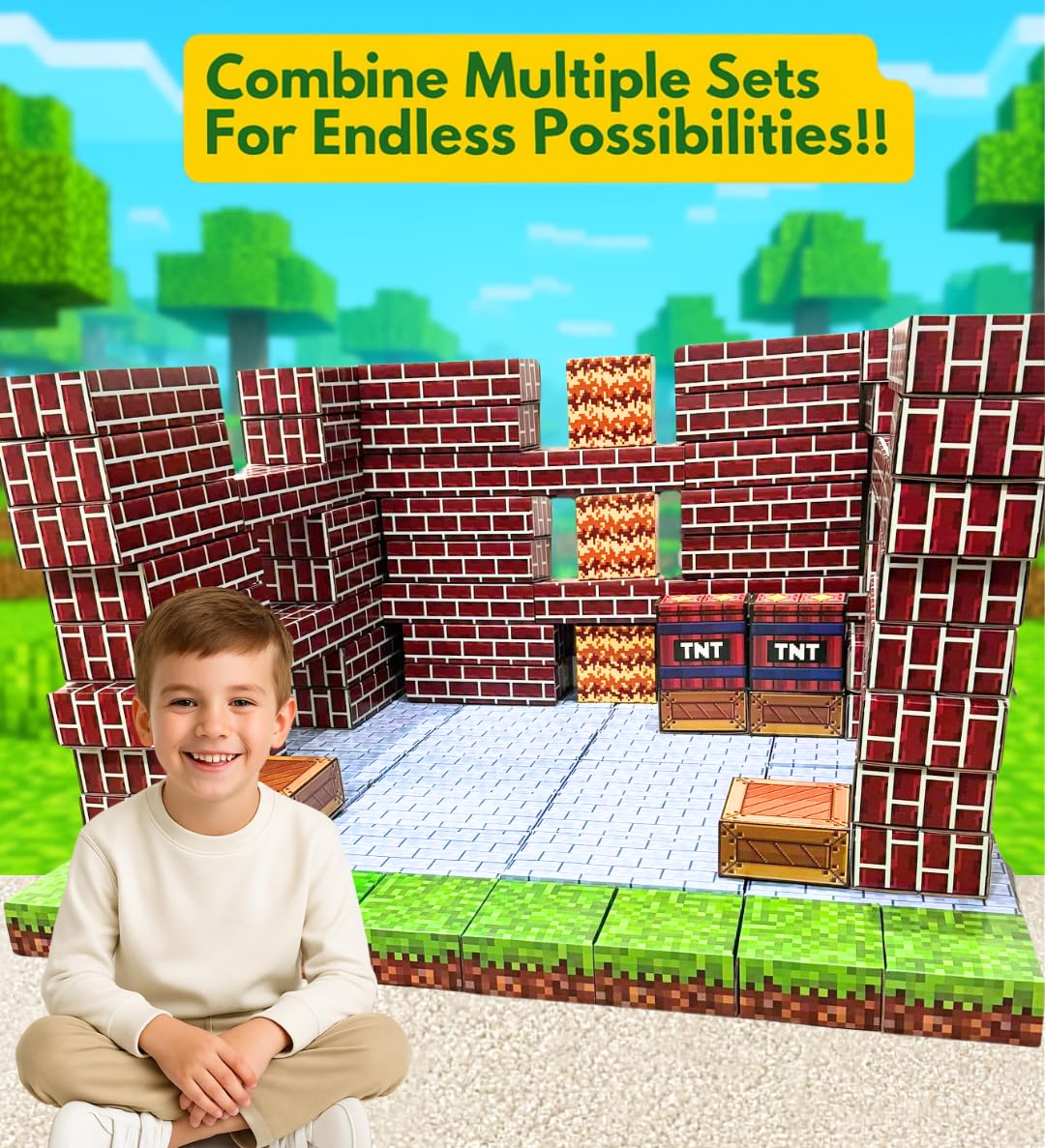 BVGME PixelStackers 100 Jumbo Blocks – Large Cardboard Building Set for Creative Play