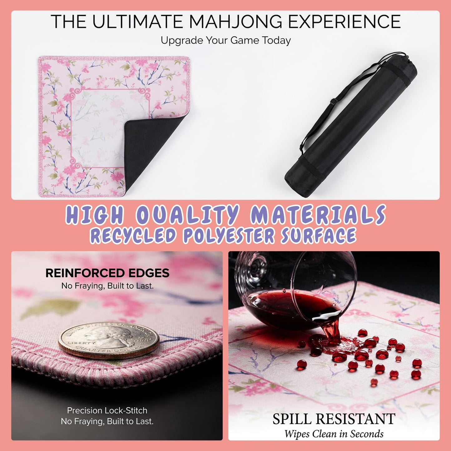BVXVCB Mahjong Mat for Table – Non-Slip, Silent Neoprene Surface, 31.5in Pink, Ready to Use