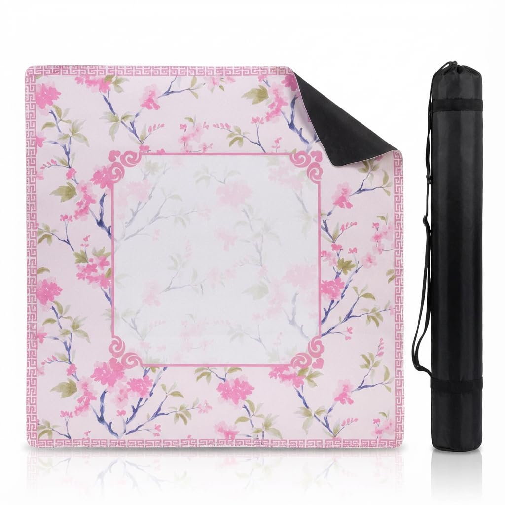 BVXVCB Mahjong Mat for Table – Non-Slip, Silent Neoprene Surface, 31.5in Pink, Ready to Use