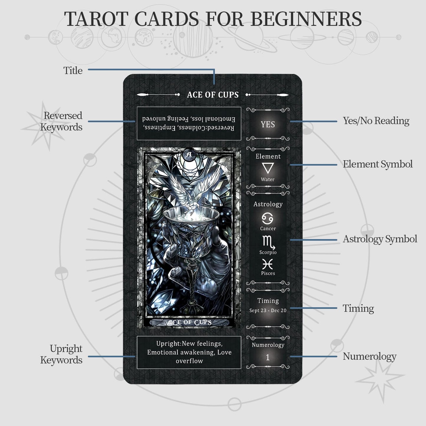 BWTY Black Stained Glass Tarot Deck for Beginners | 78 Cards, 400GSM, Gold Edges