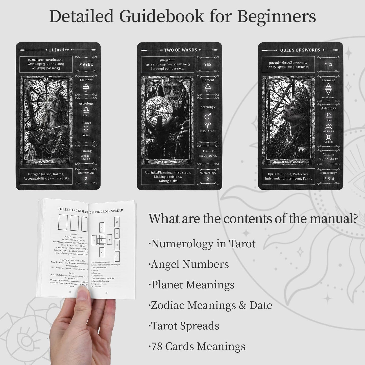 BWTY Black Stained Glass Tarot Deck for Beginners | 78 Cards, 400GSM, Gold Edges