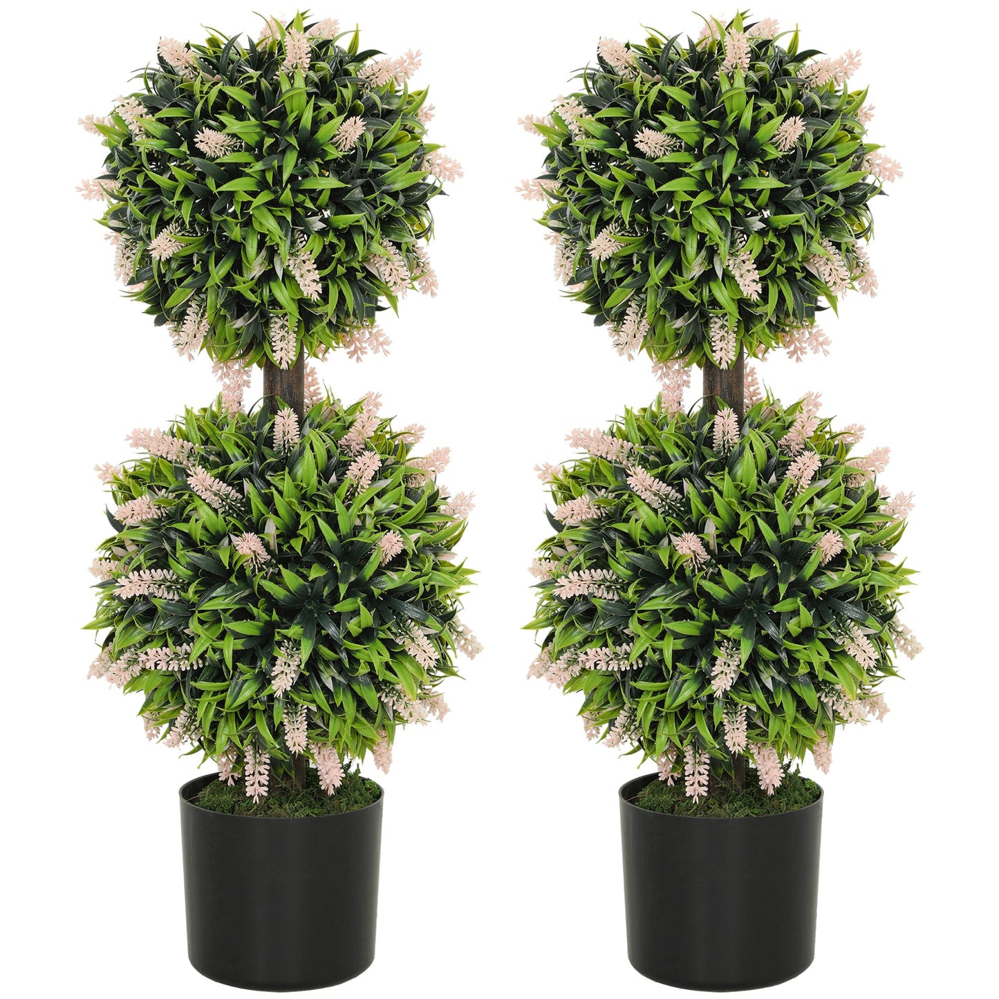 HOMCOM Set of 2 Potted Artificial Plants with Lavender Flowers