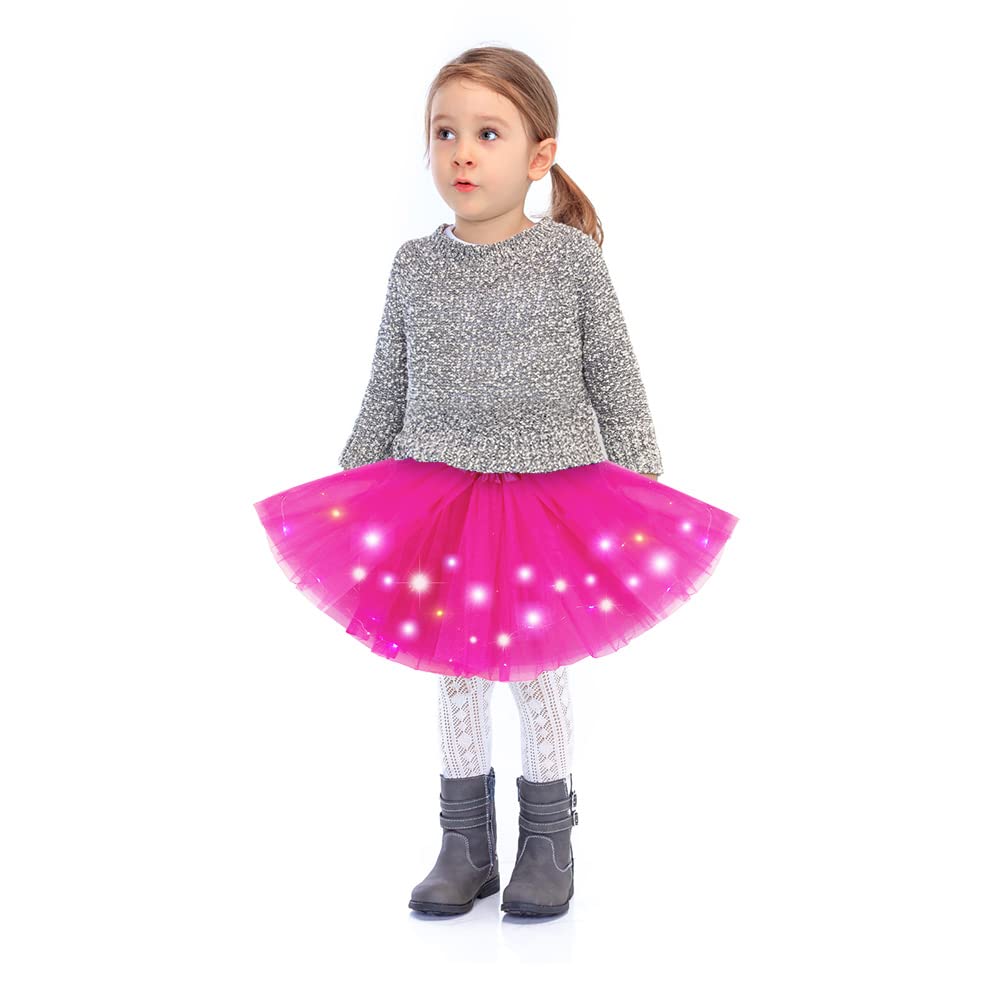 Bybyseno Girl LED Tutu Skirt - 2-8 Years, Rose Multicolor 3-Layer Ballet Costume