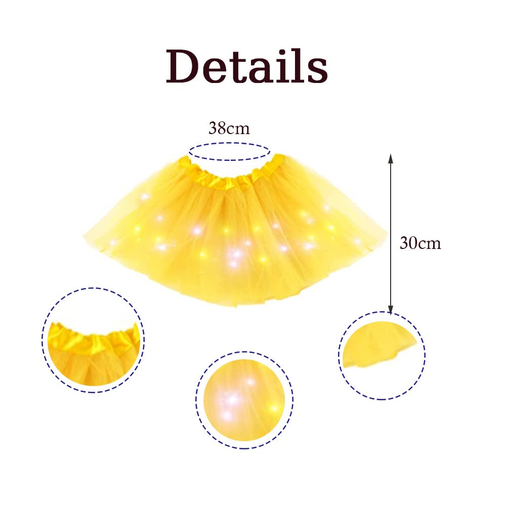 Bybyseno Baby Girls LED Ballet Tutu Skirt – 3-Layer Multicolor Yellow