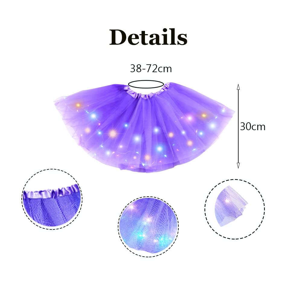 Bybyseno Girl Tutu Skirt with LED Light Up - 2-8 Years Purple 3-Layer Fluffy Ballet Costume