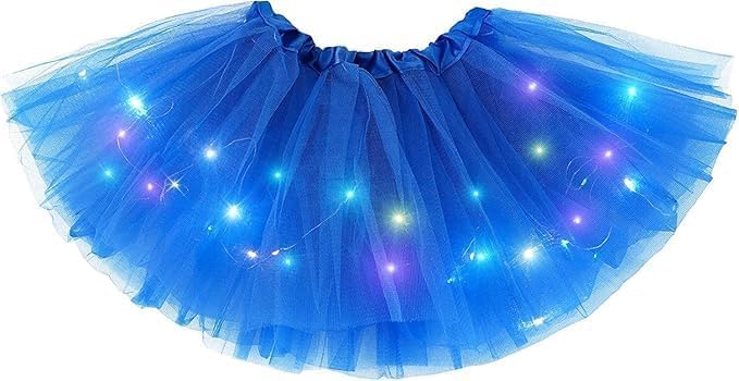Bybyseno Girl LED Tutu Skirt – 2-8 Years, Dark Blue, 3-Layer Multicolor Fluffy Ballet Dress Up