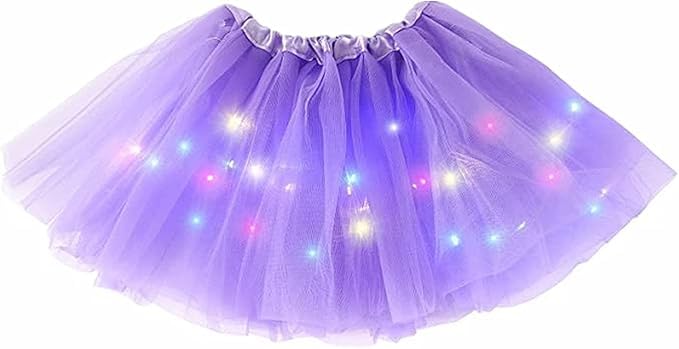 Bybyseno Girl Tutu Skirt with LED Light Up - 2-8 Years Purple 3-Layer Fluffy Ballet Costume