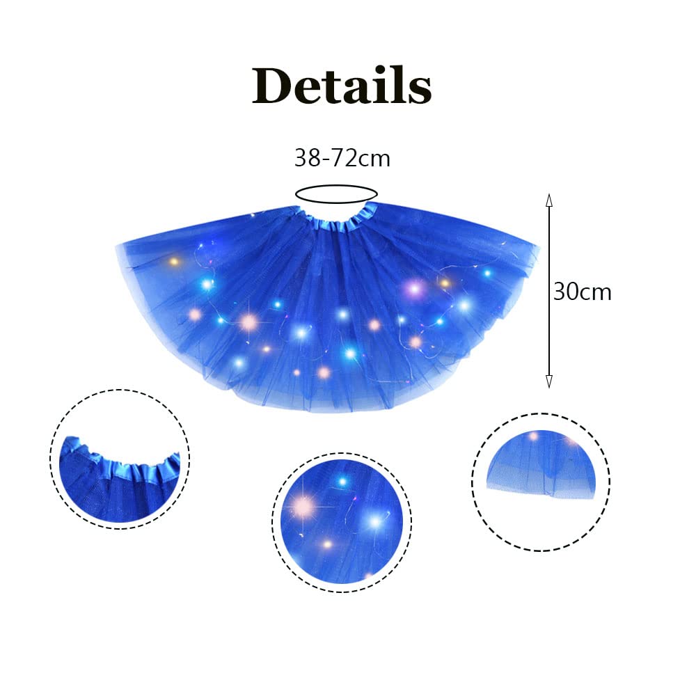 Bybyseno Girl LED Tutu Skirt – 2-8 Years, Dark Blue, 3-Layer Multicolor Fluffy Ballet Dress Up