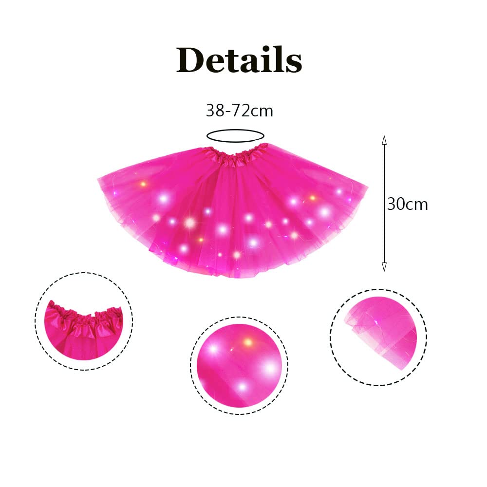 Bybyseno Girl LED Tutu Skirt - 2-8 Years, Rose Multicolor 3-Layer Ballet Costume