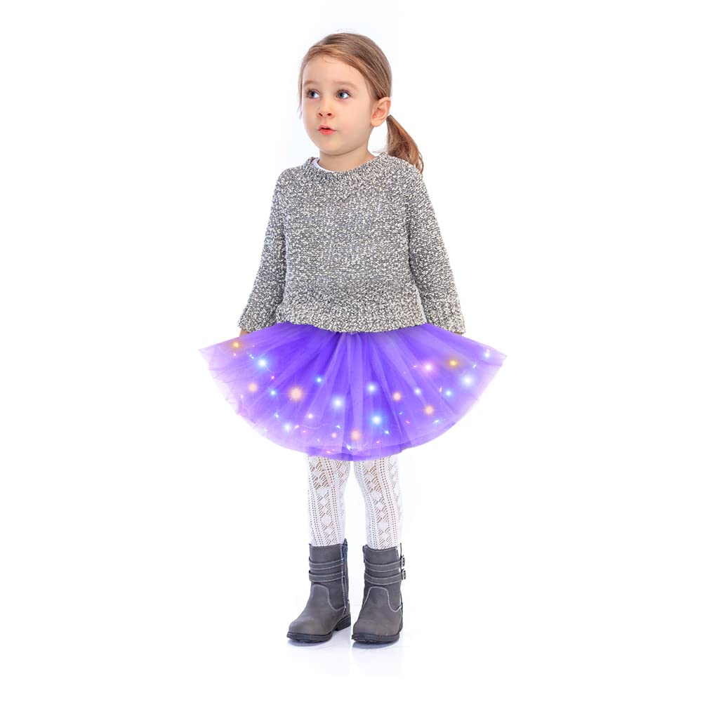 Bybyseno Girl Tutu Skirt with LED Light Up - 2-8 Years Purple 3-Layer Fluffy Ballet Costume