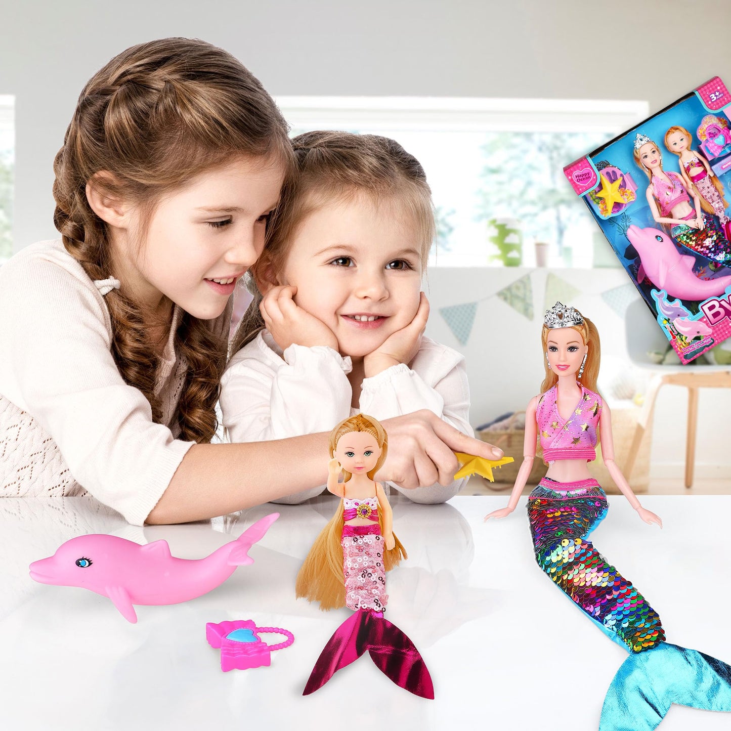 BYCICI Magical Mermaid Dolls Set for Girls 4-7 | Color-Changing Dolphin & Sparkling Accessories