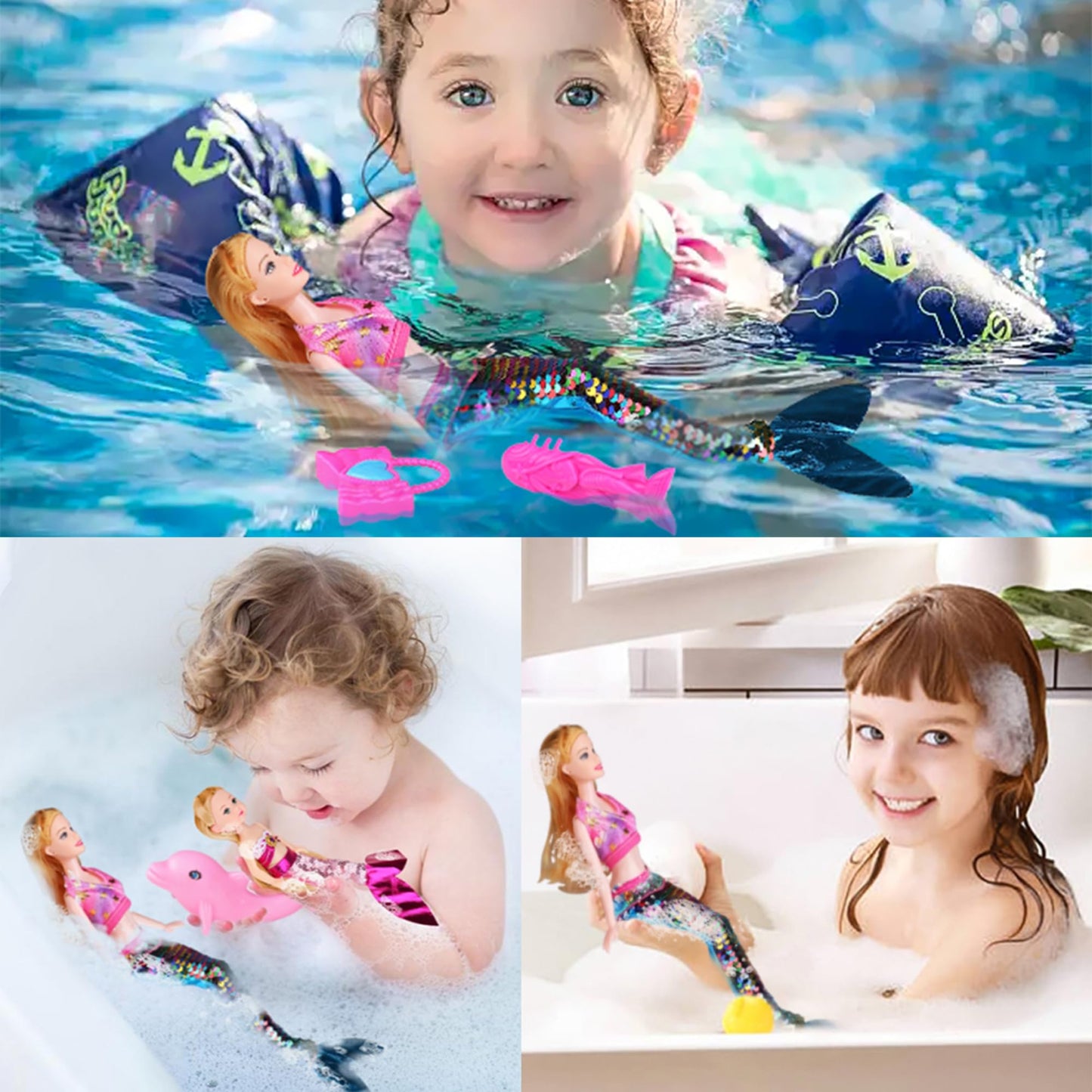 BYCICI Magical Mermaid Dolls Set for Girls 4-7 | Color-Changing Dolphin & Sparkling Accessories