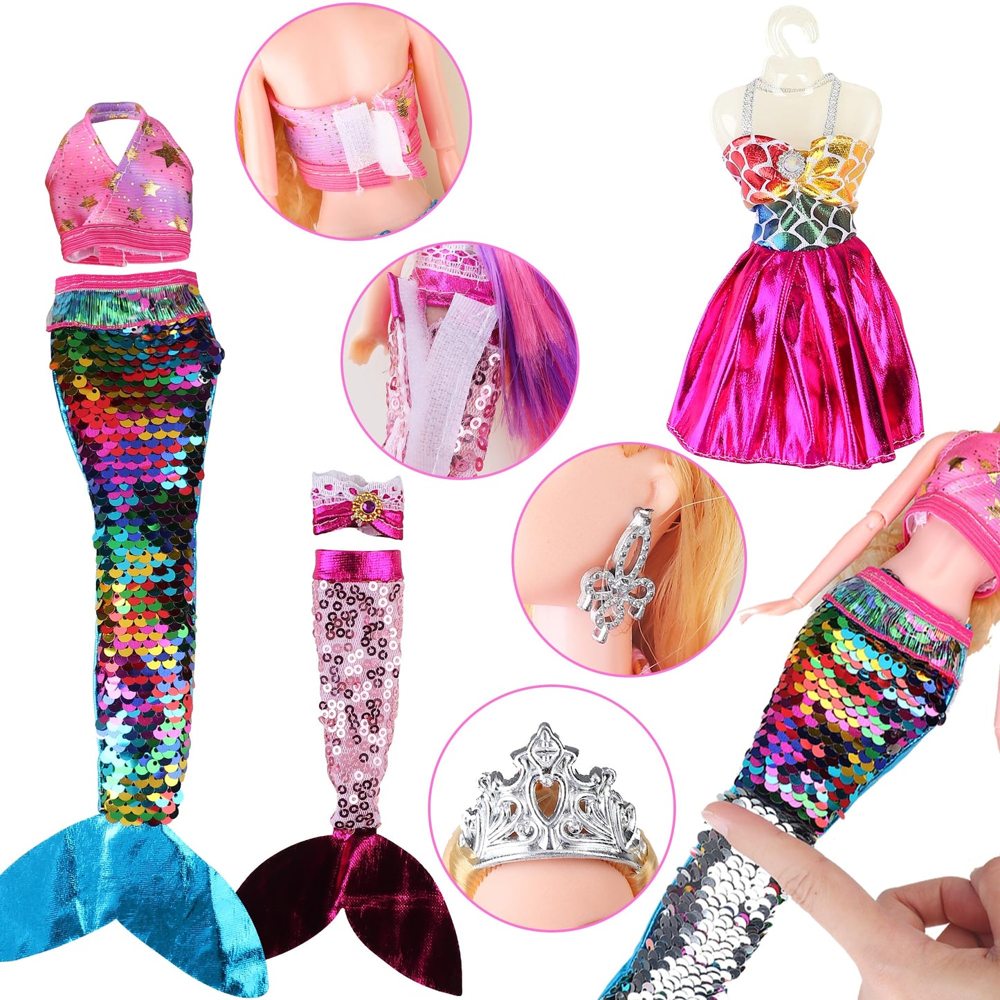BYCICI Magical Mermaid Dolls Set for Girls 4-7 | Color-Changing Dolphin & Sparkling Accessories