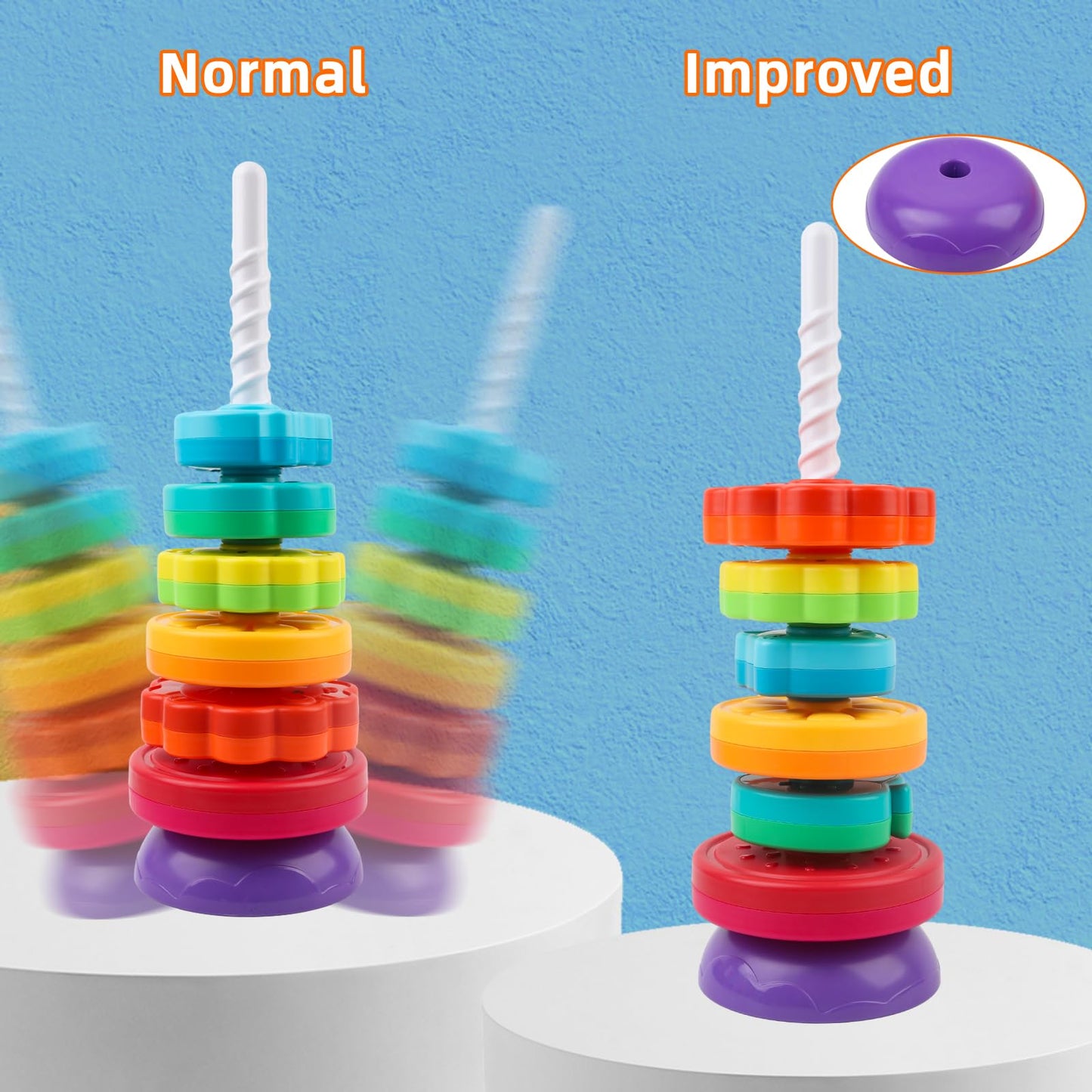 BYFWH Spinning Stacking Toy for Toddlers 12+ Months – Rainbow Discs with Animals & Fruits Theme