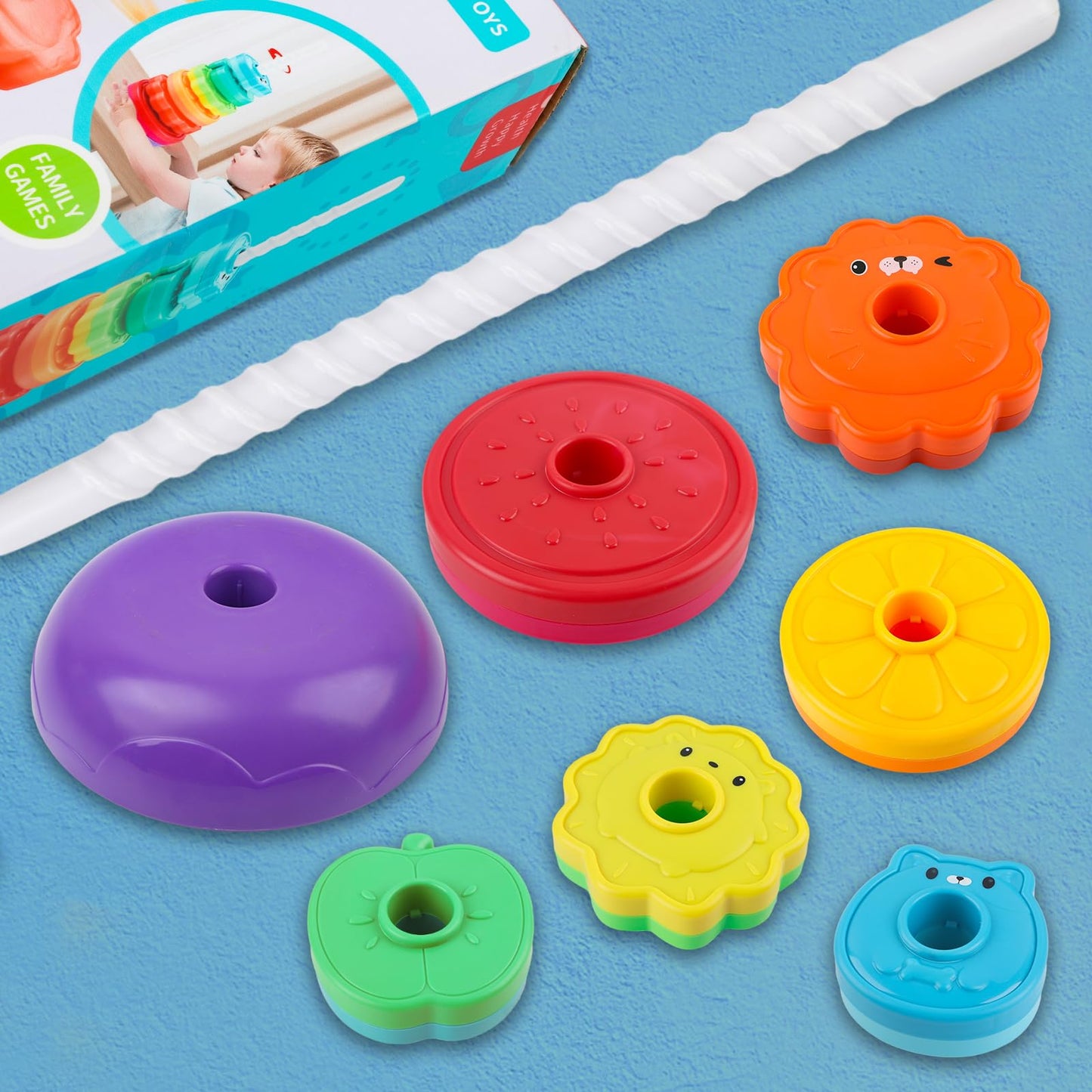 BYFWH Spinning Stacking Toy for Toddlers 12+ Months – Rainbow Discs with Animals & Fruits Theme