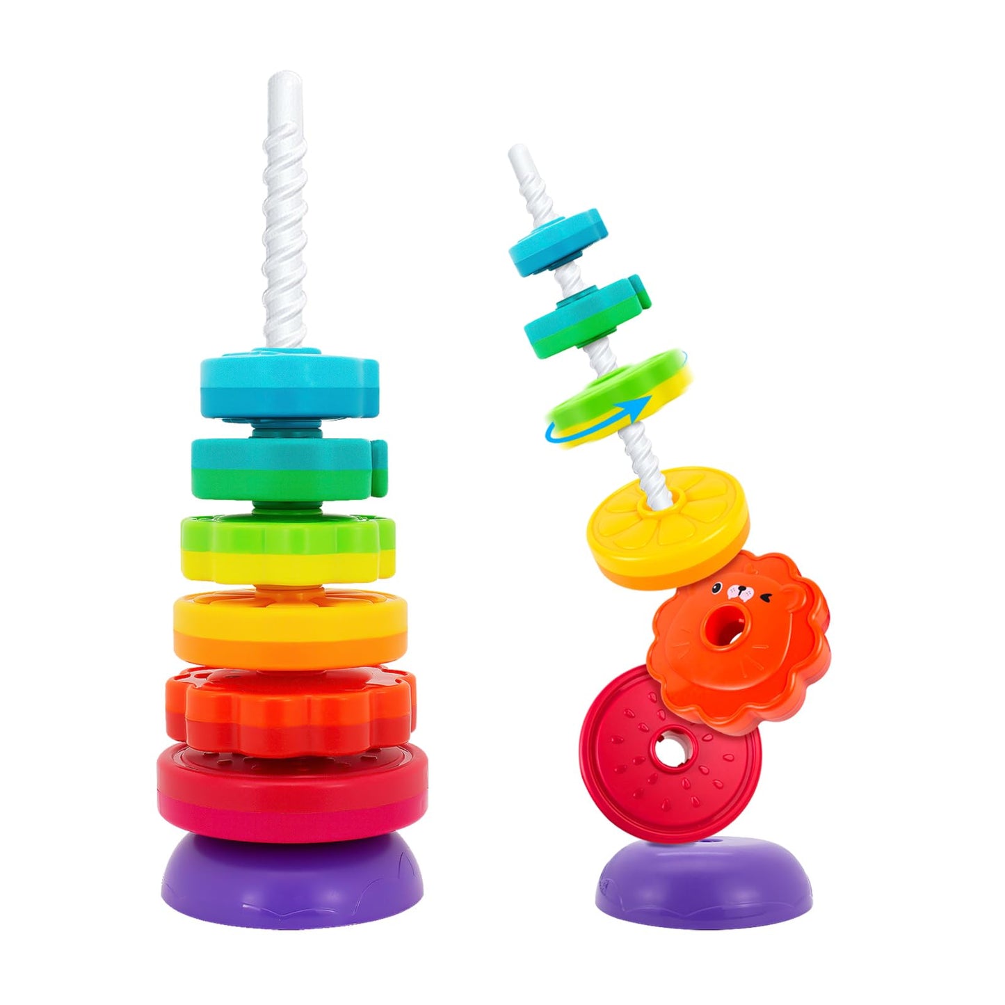 BYFWH Spinning Stacking Toy for Toddlers 12+ Months – Rainbow Discs with Animals & Fruits Theme