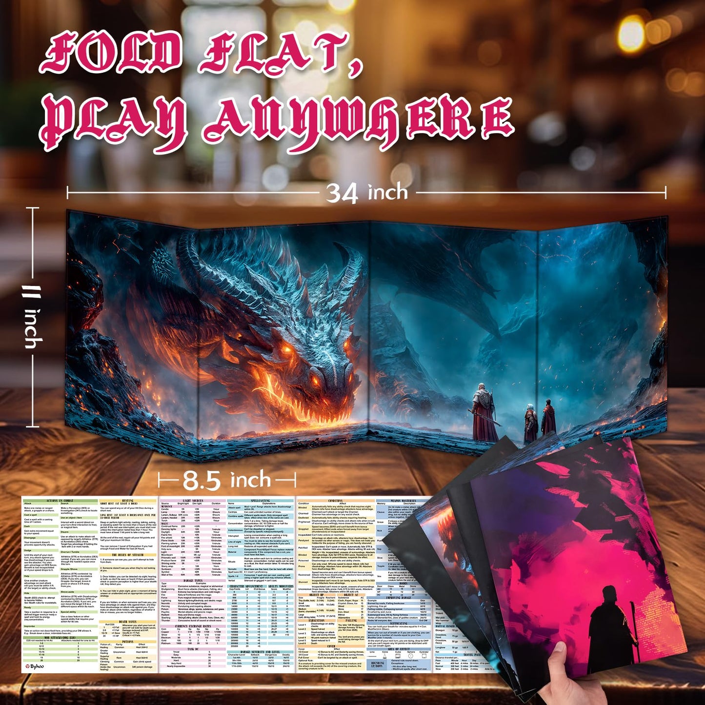 Byhoo 2-Pack DM Screen for D&D 5E — Waterproof, Tri-Fold, Immersive Themes, A4 Portable