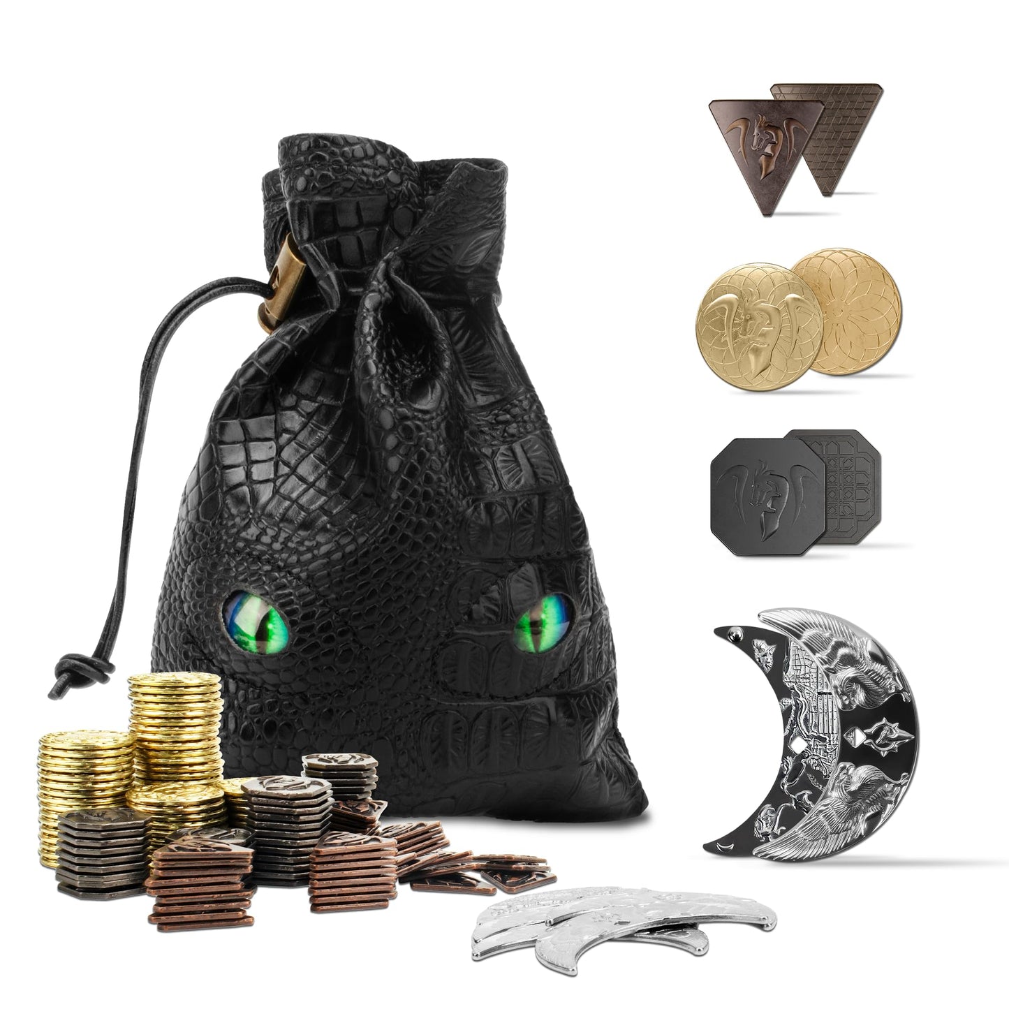 Byhoo 145PCS DND Coin Set with Glow-Eyes Bag for RPG Tabletop
