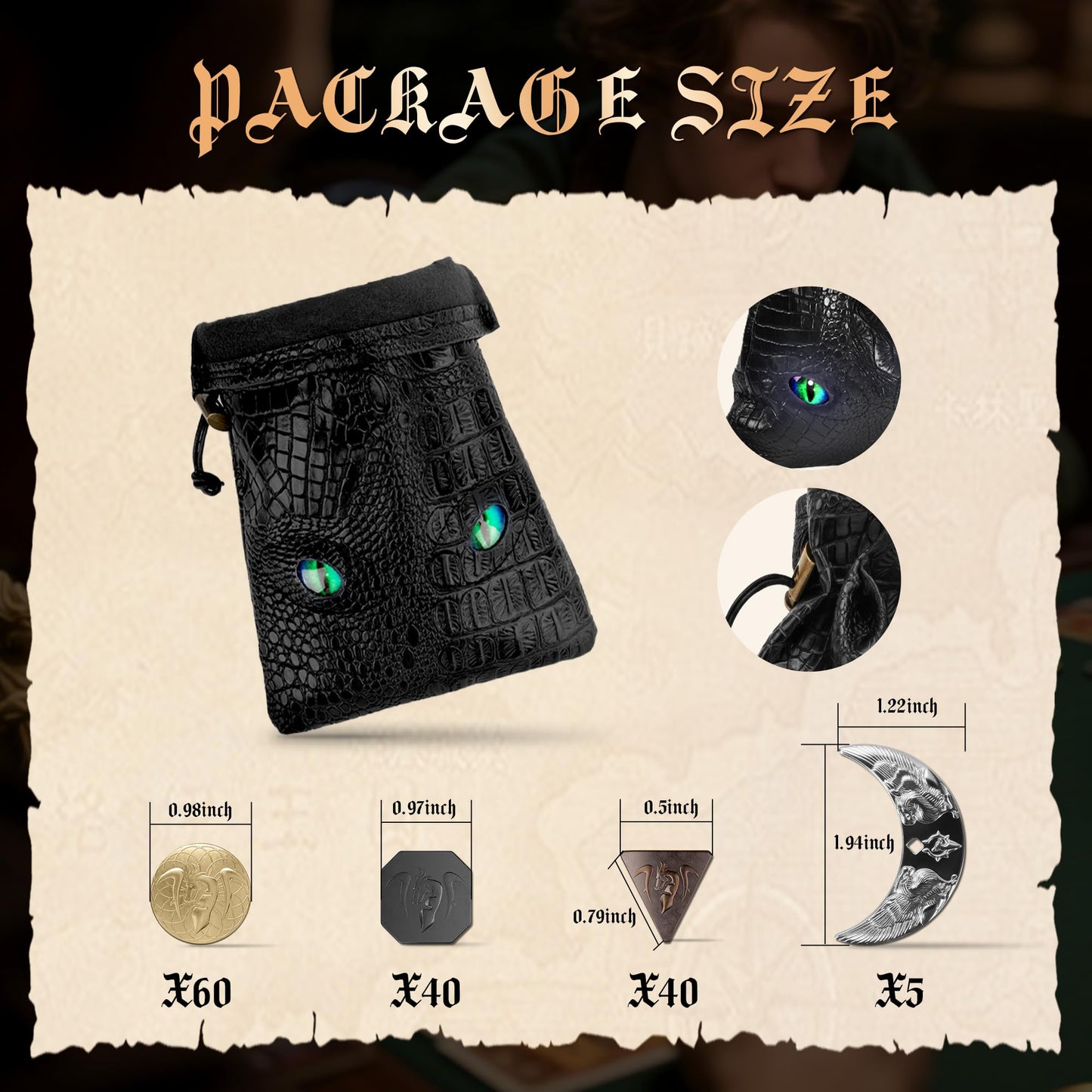 Byhoo 145PCS DND Coin Set with Glow-Eyes Bag for RPG Tabletop