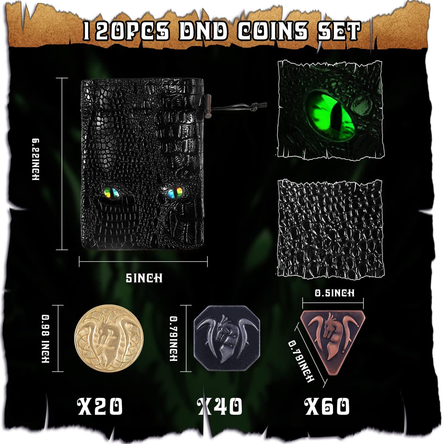 Byhoo 120PCS Metal DND Coins Set – Silver & Copper Tokens with Leather Bag