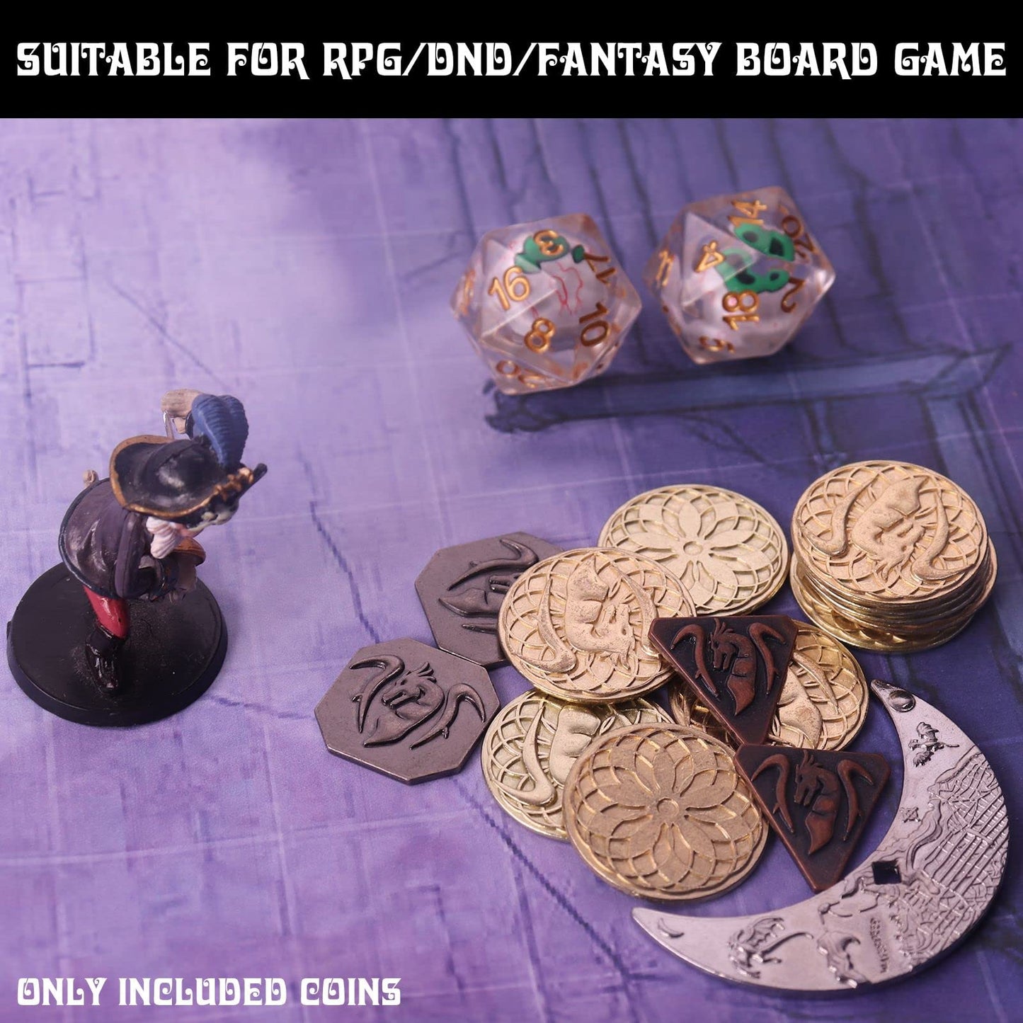 Byhoo 145PCS DND Coin Set with Glow-Eyes Bag for RPG Tabletop