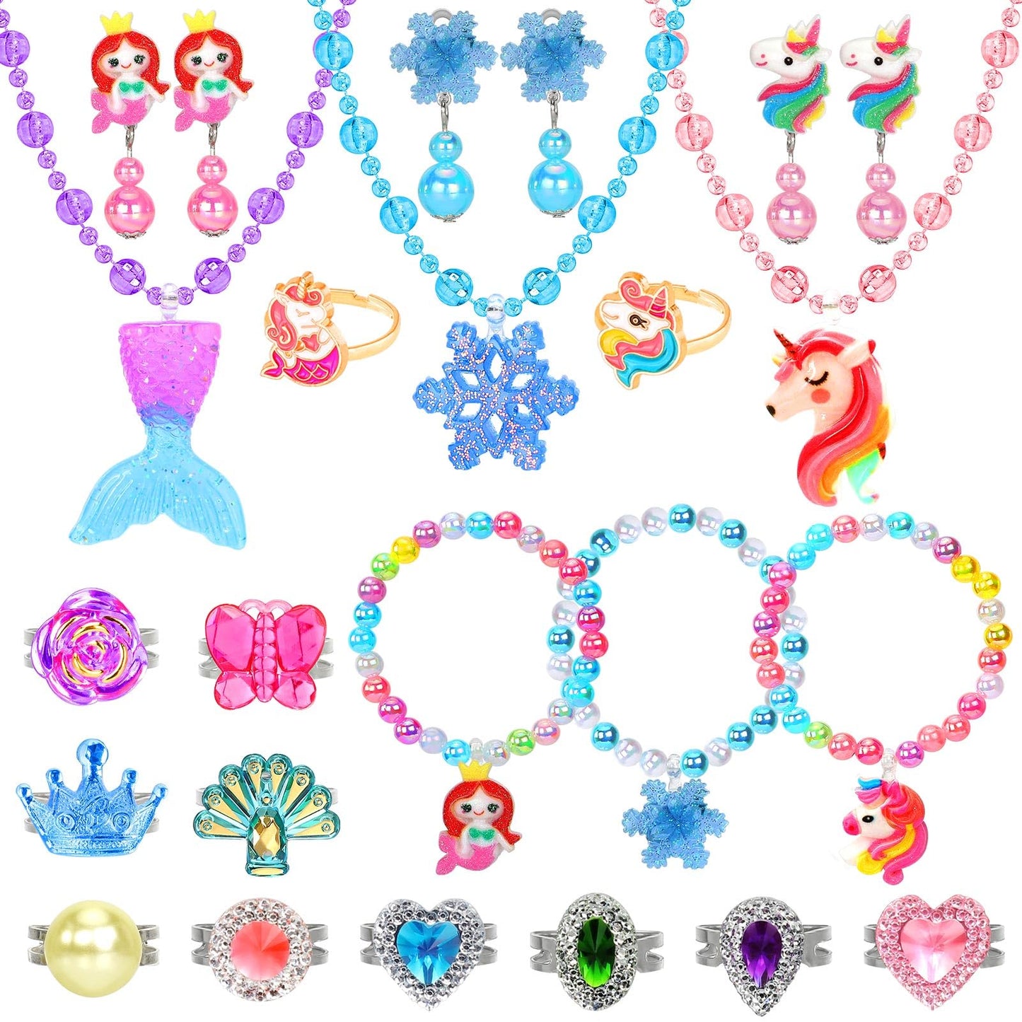BYHTTKIGM 24-Piece Adjustable Kids Jewelry Set – Rings, Necklaces & Bracelets in Pink Gift Box