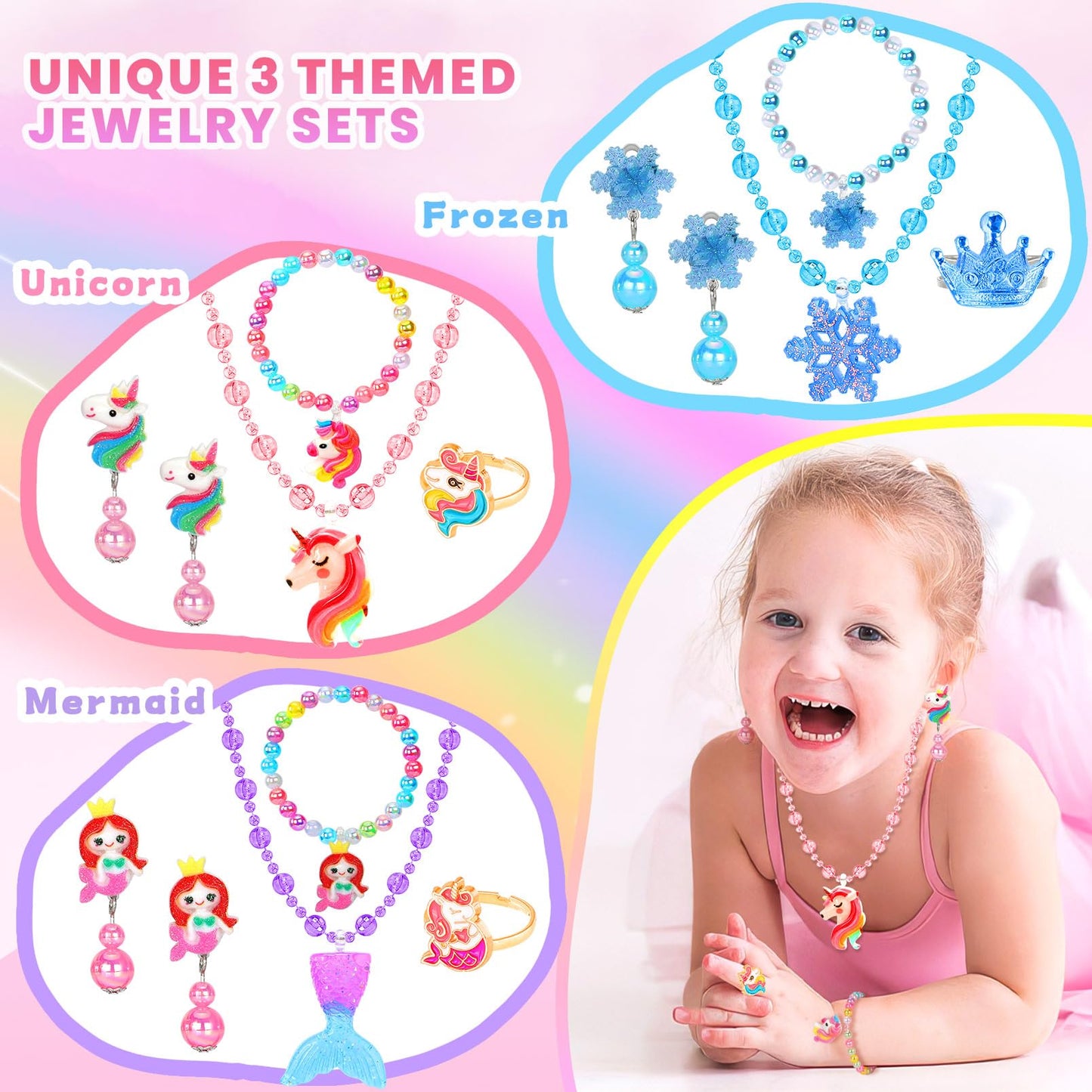 BYHTTKIGM 24-Piece Adjustable Kids Jewelry Set – Rings, Necklaces & Bracelets in Pink Gift Box